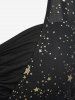 T-shirt Etoile Imprimée Bouclé Transparent de Grande Taille à Volants - Noir 5x | US 30-32