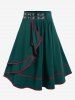 Plus Size PU Contrast Tape Grommet Buckle Ruffles Ruched Midi A Line Skirt - Vert profond L | US 12