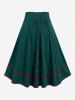 Plus Size PU Contrast Tape Grommet Buckle Ruffles Ruched Midi A Line Skirt - Vert profond L | US 12