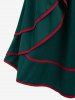 Plus Size PU Contrast Tape Grommet Buckle Ruffles Ruched Midi A Line Skirt - Vert profond L | US 12