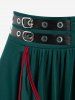 Plus Size PU Contrast Tape Grommet Buckle Ruffles Ruched Midi A Line Skirt -  