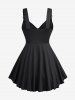 Plus Size Floral Flocking Tulip Hem Layered Ruffles Lace Up Ruched Heart Buckles Tank Top -  