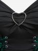 Plus Size Floral Flocking Tulip Hem Layered Ruffles Lace Up Ruched Heart Buckles Tank Top -  