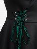 Plus Size Floral Flocking Tulip Hem Layered Ruffles Lace Up Ruched Heart Buckles Tank Top -  