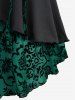 Plus Size Floral Flocking Tulip Hem Layered Ruffles Lace Up Ruched Heart Buckles Tank Top -  