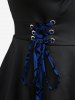 Plus Size Floral Flocking Tulip Hem Layered Ruffles Lace Up Ruched Heart Buckles Tank Top -  