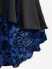 Plus Size Floral Flocking Tulip Hem Layered Ruffles Lace Up Ruched Heart Buckles Tank Top -  