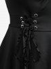 Plus Size Floral Flocking Tulip Hem Layered Ruffles Lace Up Ruched Heart Buckles Tank Top -  