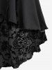 Plus Size Floral Flocking Tulip Hem Layered Ruffles Lace Up Ruched Heart Buckles Tank Top -  