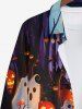 Plus Size Glitter Pumpkin Lantern Ghost Castle Tree Moon Bat Print Halloween Ombre Button Shirt For Men -  