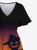 Robe D'Halloween Mi-Longue Citrouille Imprimée Grande Taille - Noir L