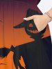 Robe D'Halloween Mi-Longue Citrouille Imprimée Grande Taille - Noir L