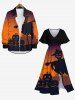 Robe D'Halloween Mi-Longue Citrouille Imprimée Grande Taille - Noir 2X