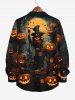 Plus Size Halloween Pumpkin Moon Scarecrow Print Buttons Long Sleeve Shirt For Men -  