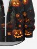 Plus Size Halloween Pumpkin Moon Scarecrow Print Buttons Long Sleeve Shirt For Men -  
