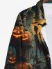 Plus Size Halloween Pumpkin Moon Scarecrow Print Buttons Long Sleeve Shirt For Men -  