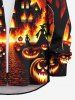 Plus Size Halloween Costume Pumpkin Moon Fire Flame Tree Print Buttons Long Sleeve Shirt For Men -  