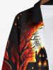 Plus Size Halloween Costume Pumpkin Moon Fire Flame Tree Print Buttons Long Sleeve Shirt For Men -  