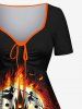 Robe D'Halloween Costume Citrouille Lune et Feu Imprimés de Grande Taille à Lacets - Multi-A M