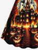 Robe D'Halloween Costume Citrouille Lune et Feu Imprimés de Grande Taille à Lacets - Multi-A M