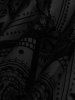 Gothic Plus Size Floral Figure Print Lace Up Ruched Ruffles Bell Sleeves Tops -  