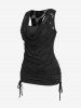 Plus Size Cowl Neck Cinched Rose Lace Tank Top -  