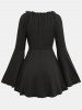 Gothic Plus Size Floral Figure Print Lace Up Ruched Ruffles Bell Sleeves Tops -  