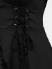 Gothic Plus Size Floral Figure Print Lace Up Ruched Ruffles Bell Sleeves Tops -  
