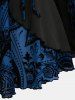 Gothic Plus Size Floral Figure Print Lace Up Ruched Ruffles Bell Sleeves Tops -  