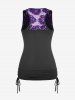Plus Size Cowl Neck Cinched Rose Lace Tank Top -  