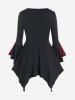 Gothic Plus Size Flare Sleeves Lace Up Two Tone Handkerchief Top -  