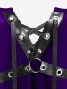 Gothic Lace Up Grommets High Low Velvet Midi Dress -  