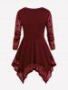 T-shirt Mouchoir Gothique Crâne Panneau en Dentelle - Rouge foncé 1X | US 14-16