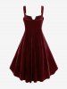 Gothic Lace Up Grommets High Low Velvet Midi Dress -  