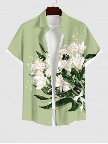 Plus Size Flowers Leaf Print Hawaii Shirt For Men - GREEN - 4XL