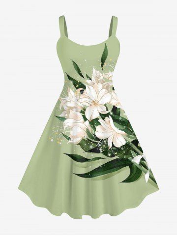 Robe Débardeur de Grande Taille à Imprimé Floral et de Feuilles - GREEN - S