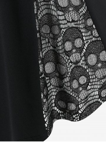 Plus Size Skull Fishnet Panel Ruched Crisscross O-Ring Buckle Dress