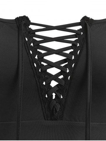 Plus Size Mesh Sheer See Through Lace Up Split Lingerie Set