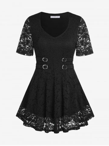 Plus Size & Curve Floral Lace Blouse - BLACK - 2X | US 18-20