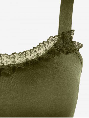 Plus Size Lace-trim Lace-up Layered Ruffled Cinched Ruched Sleeveless Midi Dress