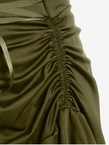 Plus Size Lace-trim Lace-up Layered Ruffled Cinched Ruched Sleeveless Midi Dress