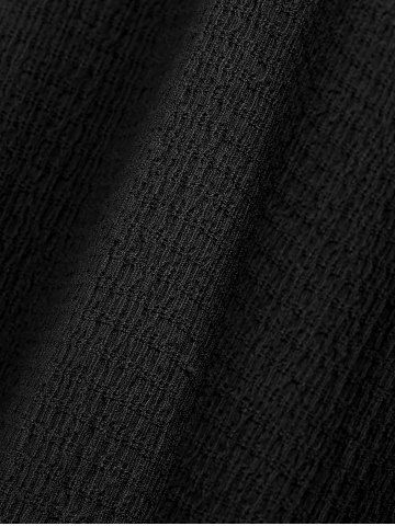 Plus Size Ruched Lace Up Mesh Bell Sleeves Textured Split Dress