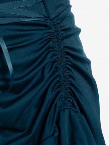 Plus Size Lace-trim Lace-up Layered Ruffled Cinched Ruched Sleeveless Midi Dress