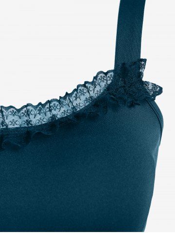 Plus Size Lace-trim Lace-up Layered Ruffled Cinched Ruched Sleeveless Midi Dress