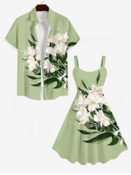 Costume de Plage Grande Taille Imprimé à Fleurs et Feuilles Assorti - Vert 