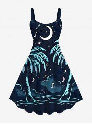 Plus Size Coconut Tree Moon Star Music Notes Print Hawaii Tank Dress -  
