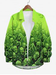 Plus Size Halloween Tree Vampire Print Buttons Long Sleeve Shirt For Men -  