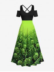 Plus Size Halloween Costume Tree Vampire Print Cold Shoulder Crisscross Maxi Dress -  
