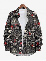 Plus Size Halloween Skulls Bat Hand Sheep Head Print Buttons Long Sleeve Shirt For Men -  