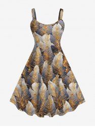 Plus Size Metallic Feather Print Hawaii Tank Dress -  